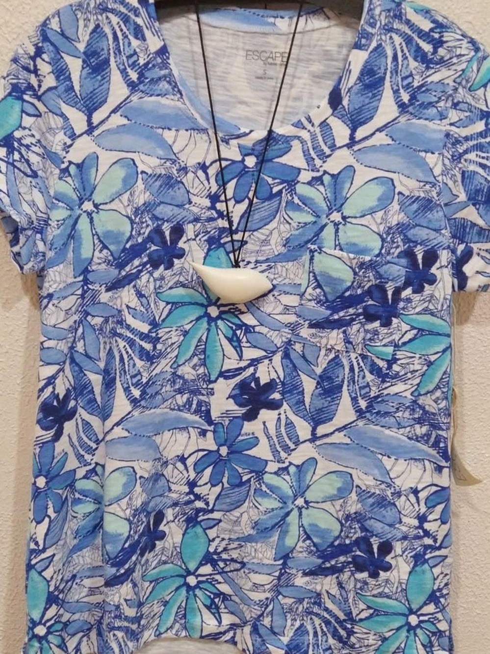 Cotton Escape by Habitat Blue Floral Teal & Aqua Tee Resortwear Small Mediu